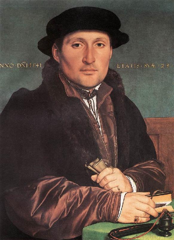 HOLBEIN, Hans the Younger Unknown Young Man at his Office Desk sf Sweden oil painting art